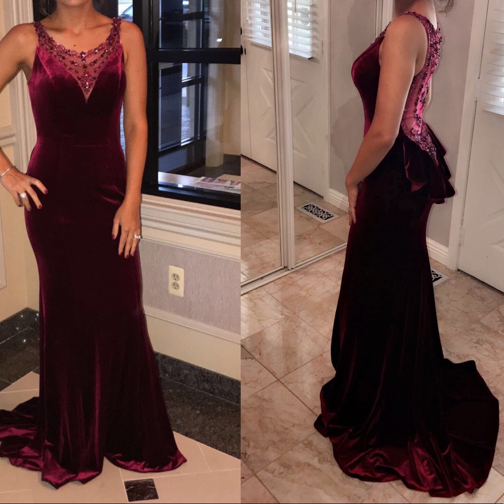 Velvet Beaded Evening Dress